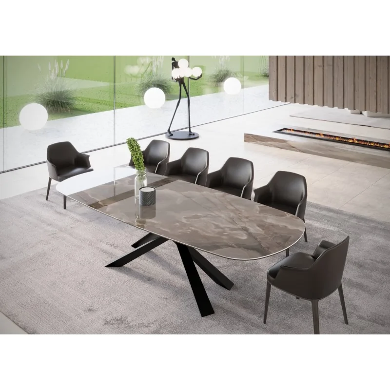 Dining table Lince XL Quartz stone barel shape 260-280 x 117cm