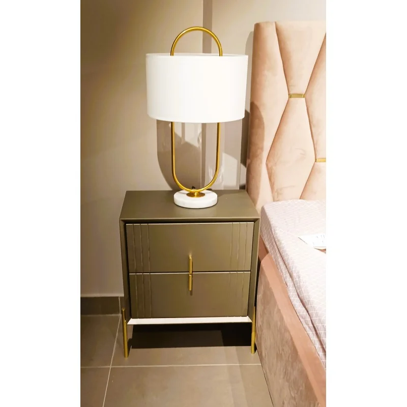 Nightstand Milano perled moca lacquered with two drawers 48x34x59cm