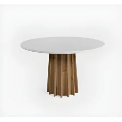 Round dining table Nara of solid pine wood & concrete top ⌀130cm