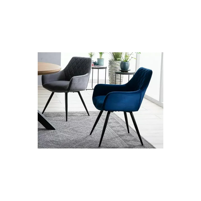 Chair with armrests Linea with blue velvet 57 x 58 x 87cm