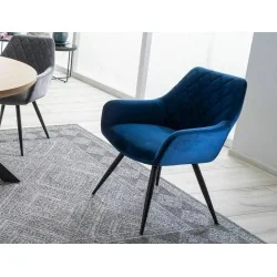 Chair with armrests Linea with blue velvet 57 x 58 x 87cm