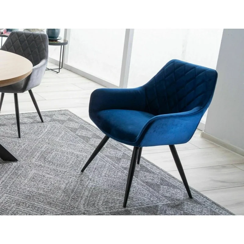 Chair with armrests Linea with blue velvet 57 x 58 x 87cm