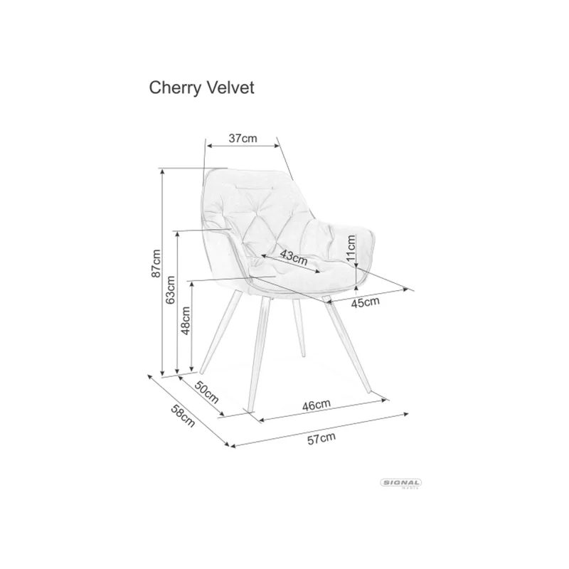 Chair with armrests Linea with green velvet 57 x 58 x 87cm