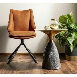 Side table Leo round marble effect base & white ceramic top Ø50 x 55cm