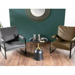 Side table Libra round brass & black metal base and top Ø50 x 60cm