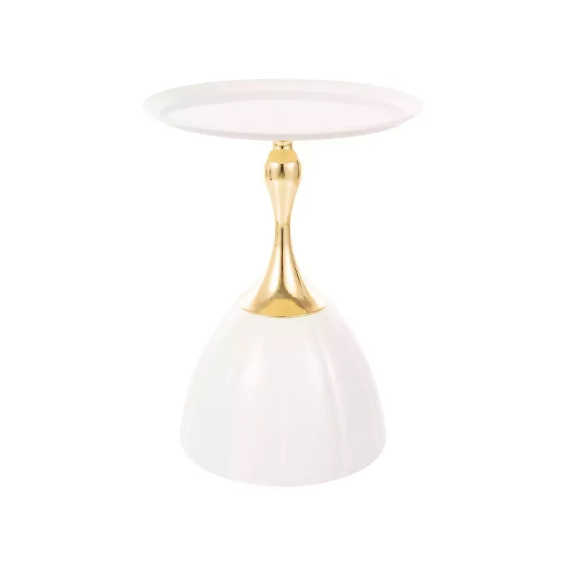 Side table Piana round gold & white metal base and top Ø40 x 50cm