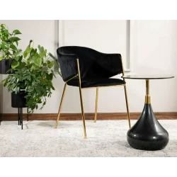 Side table Taurus round black-brass metal base & glass top Ø40 x 55cm