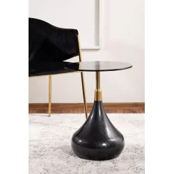 Side table Taurus round black-brass metal base & glass top Ø40 x 55cm