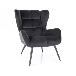 Armchair Louis black velvet with black metal legs 75 x 87 x 91cm