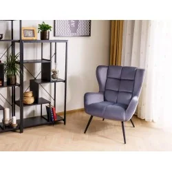 Armchair Louis dark grey velvet with black metal legs 75 x 87 x 91cm