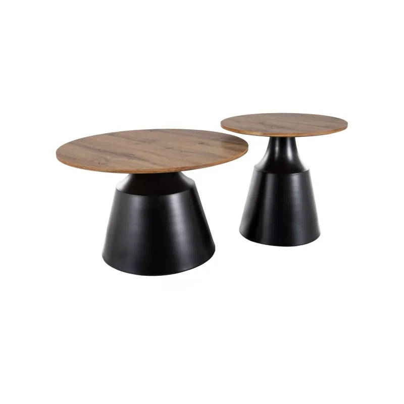 Coffee table Itaka Wood set 2 pieces metal base & wooden top 130x70cm