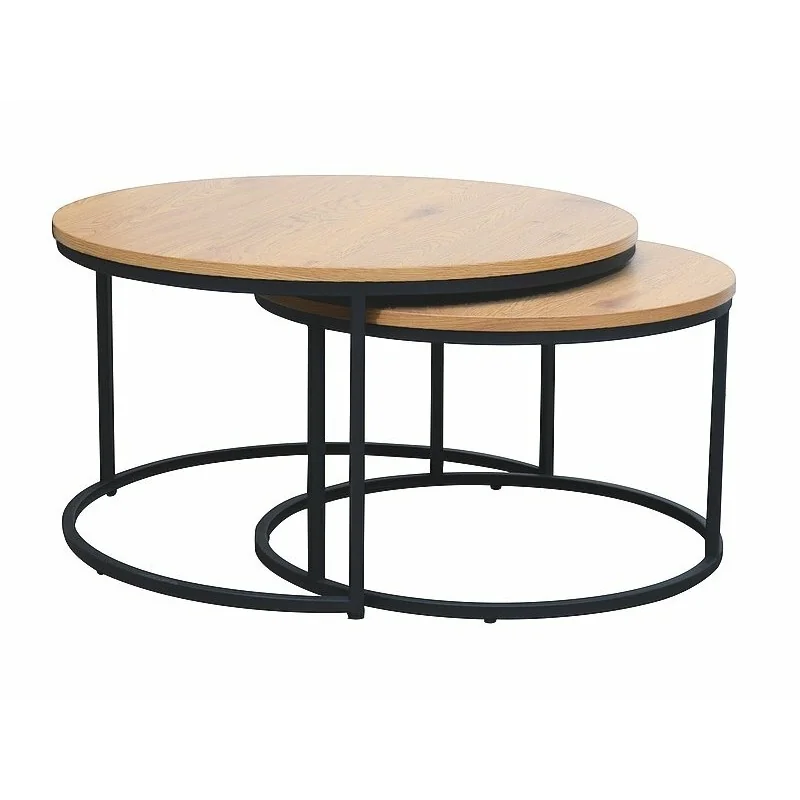 Coffee table Atlanta set/2 pieces wooden top metal base 80-140 x 80cm