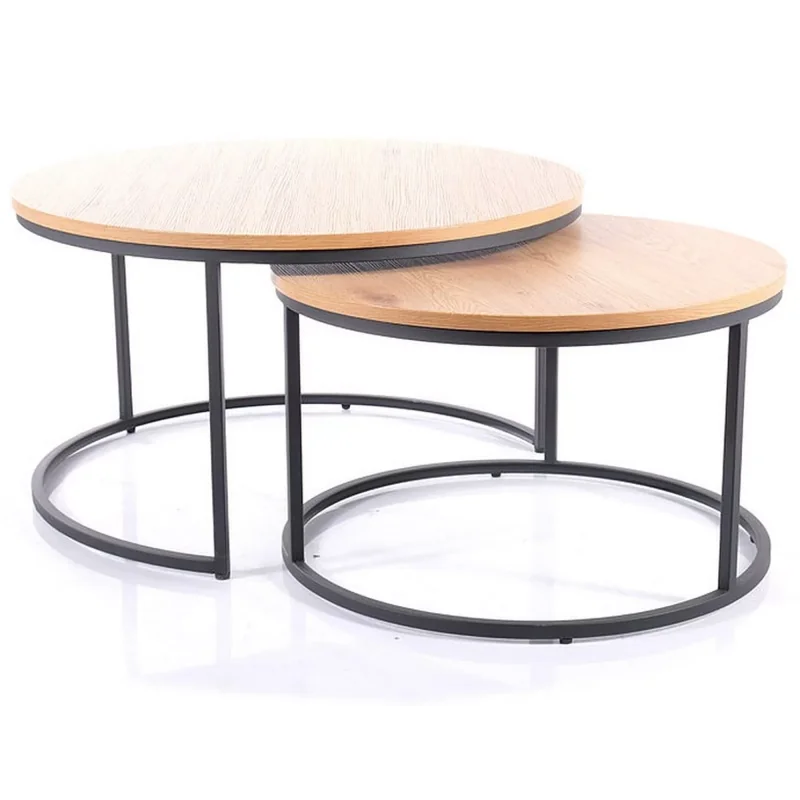 Coffee table Atlanta set/2 pieces wooden top metal base 80-140 x 80cm