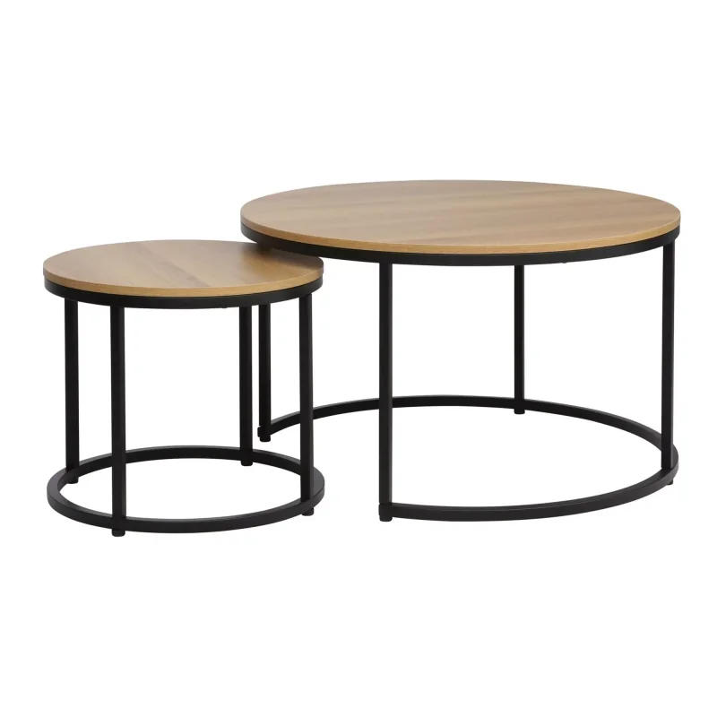 Coffee table Dion set/2 pieces wooden top metal base 80-130 x 80cm