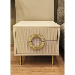 Nightstand Nubo with two drawers lacquered grey-beige 45 x 45 x 43cm