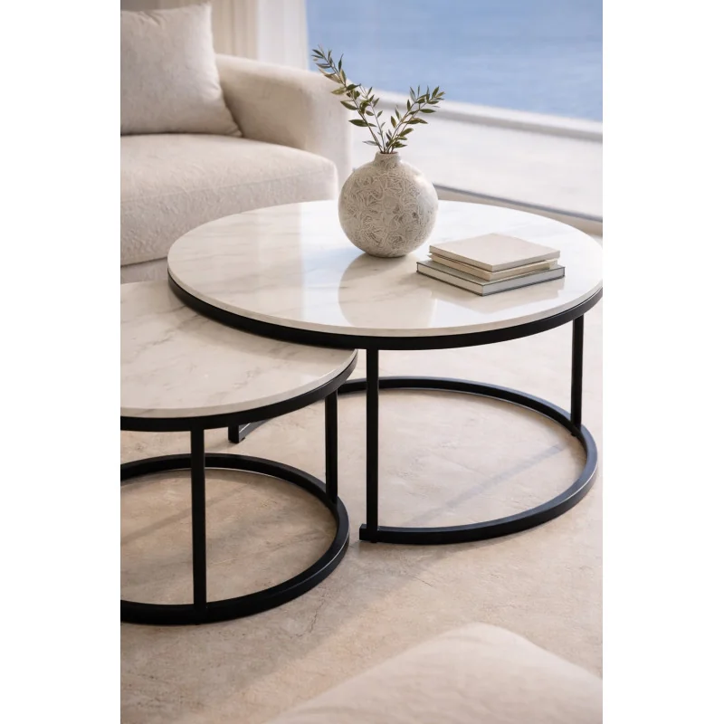 Coffee table Ferrante Glossy Ceramic marble effect set/2pcs 80-140x80