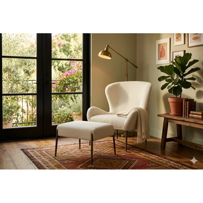 Armchair Glam Brass Frame by Sanne Protin off-white boucle 74x82x85cm