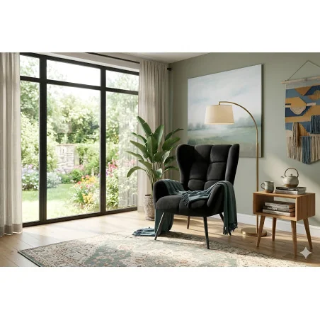 Armchair Louis black velvet with black metal legs 75 x 87 x 91cm