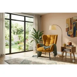 Armchair Louis goldish velvet with black metal legs 75 x 87 x 91cm