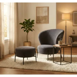 Lounge Chair Orbit by Amtorp design dark grey boucle fabric 84x83x84cm