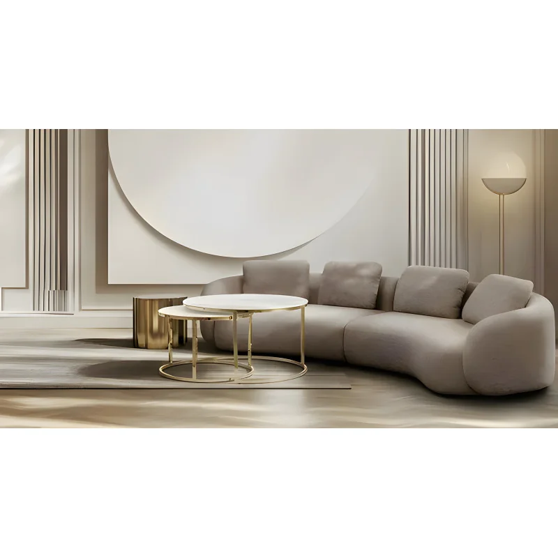 Coffee table Muse white glass marble effect set 2 pieces 80-140 x 80cm