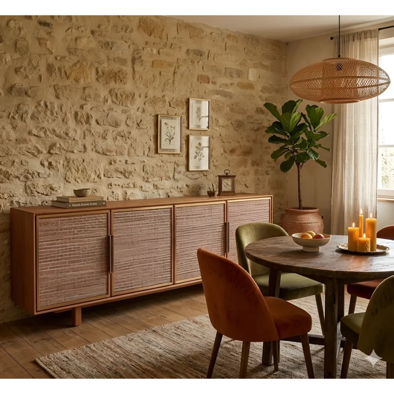 Sideboard Ada 4 doors of solid teak wood 180 x 40 x 63cm