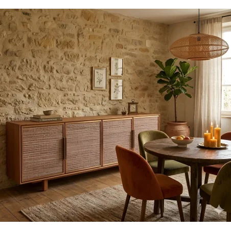 Sideboard Ada 4 doors of solid teak wood 180 x 40 x 63cm