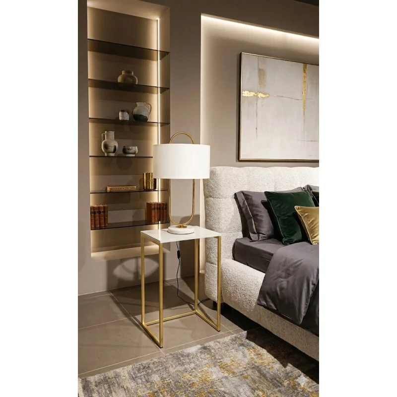 Nightstand Eastcoast white marble top with golden frame 40 x 30 x 58cm