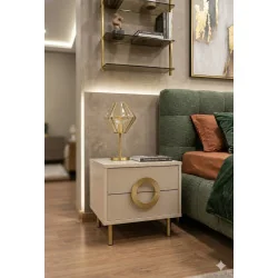 Nightstand Nubo with two drawers lacquered grey-beige 45 x 45 x 43cm