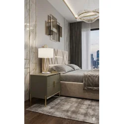 Nightstand Milano perled moca lacquered with two drawers 48x34x59cm