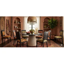 Round dining table Brisa of solid oak wood & concrete top ⌀130cm