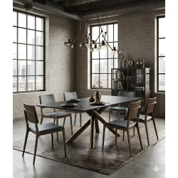 Dining table Style black crystal top 200 x 100cm & 250 - 300 x 120cm