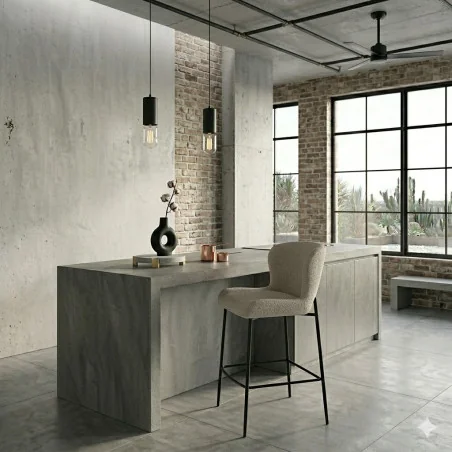 Σκαμπό Bar Glam Black Frame by Sanne Protin γκρι-μπεζ μπουκλέ 49x58x96