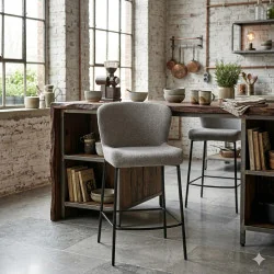 Σκαμπό Bar Glam Black Frame by Sanne Protin γκρι-καφέ μπουκλέ 49x58x96