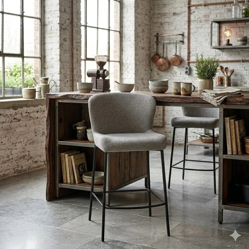 Σκαμπό Bar Glam Black Frame by Sanne Protin γκρι-καφέ μπουκλέ 49x58x96