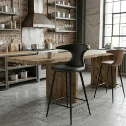 Bar stool Flair by Sanne Protin black genuine leather seat height 65cm