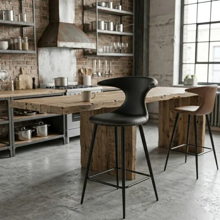 Σκαμπό bar Flair by Sanne Protin μαύρο γνήσιο δέρμα ύψος καθίσματος 65