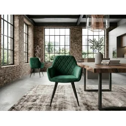 Chair with armrests Linea with green velvet 57 x 58 x 87cm
