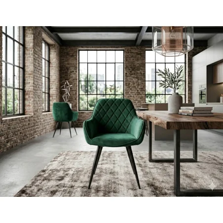 Chair with armrests Linea with green velvet 57 x 58 x 87cm