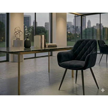 Καρέκλα με μπράτσα Linea σε μαύρο βελούδο 57 x 58 x 87cm