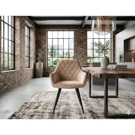 Chair with armrests Linea with beige velvet 57 x 58 x 87cm