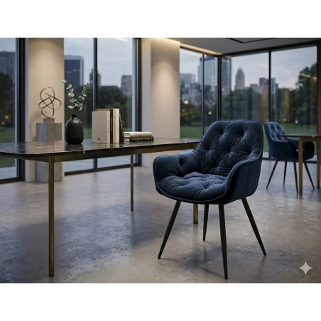 Chair with armrests Cherry with dark blue velvet 57 x 58 x 87cm