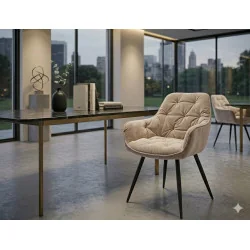 Chair with armrests Cherry with Ivory color velvet 57 x 58 x 87cm