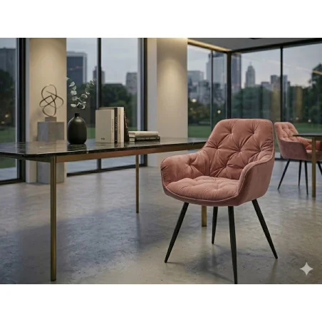 Chair with armrests Cherry with dusty pink color velvet 57 x 58 x 87cm
