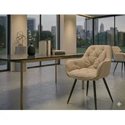 Chair with armrests Cherry with Ivory color fabric 57 x 58 x 87cm