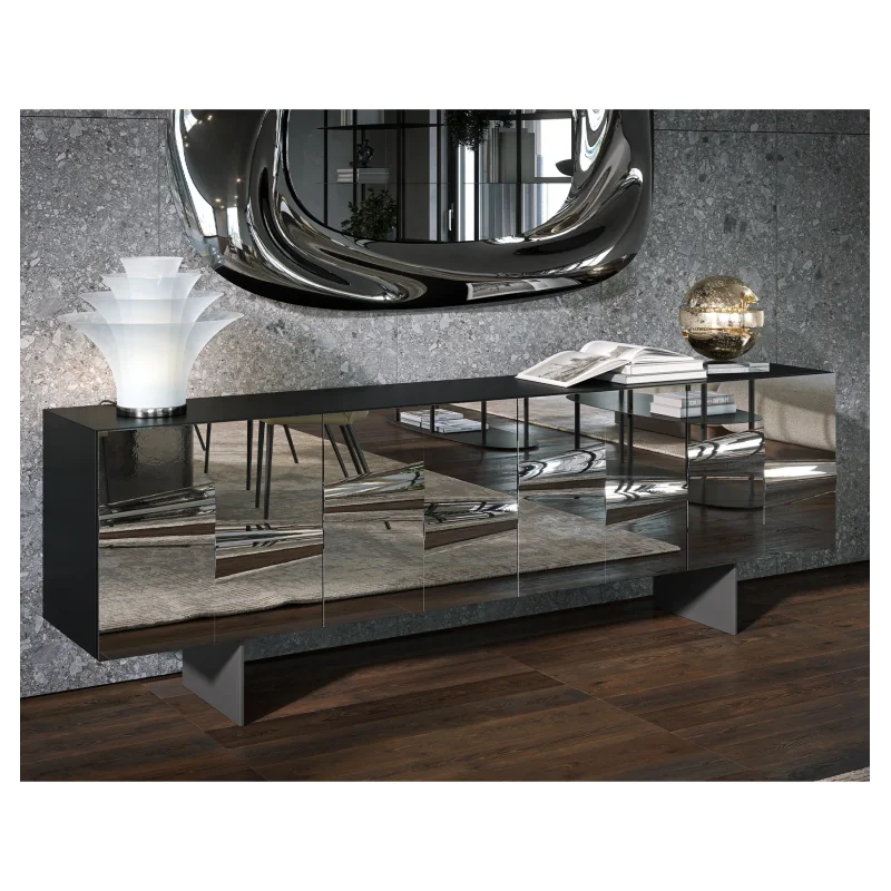 Sideboard Saffira of laquered wood and fume mirror 240 x 45 x 78cm
