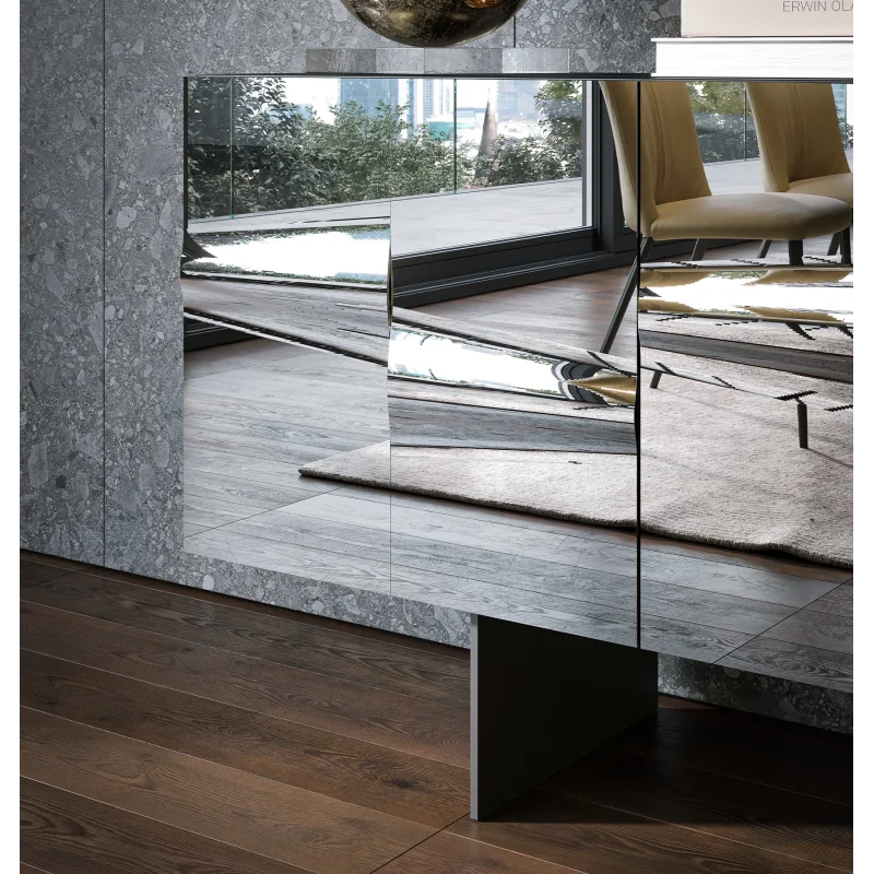 Sideboard Saffira of laquered wood and fume mirror 240 x 45 x 78cm