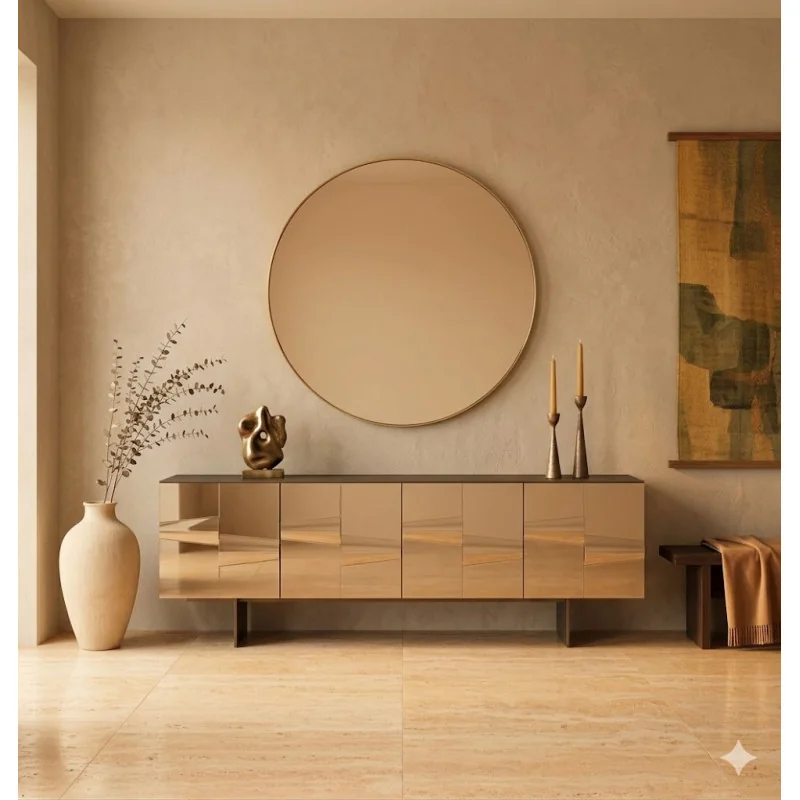 Sideboard Saffira of laquered wood and bronze mirror 240 x 45 x 78cm