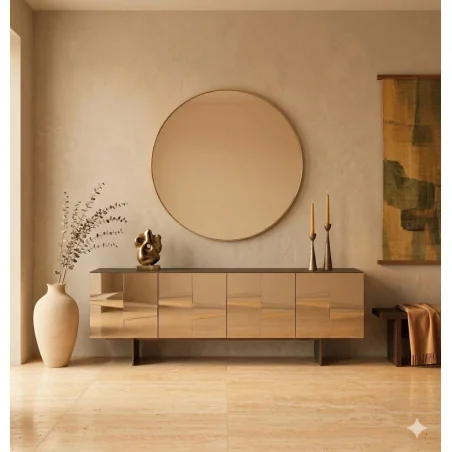 Sideboard Saffira of laquered wood and bronze mirror 240 x 45 x 78cm