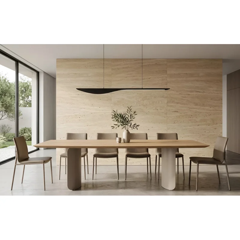 Dining table Sole solid oak-walnut barel shape 180 up to 300cm long